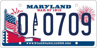 MD license plate 0AF0709