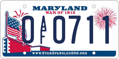 MD license plate 0AF0711