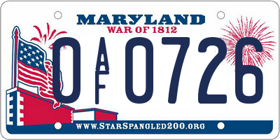 MD license plate 0AF0726