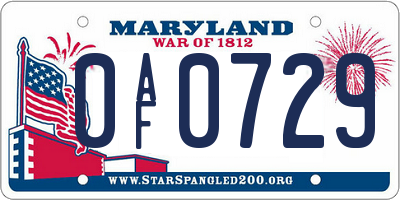 MD license plate 0AF0729