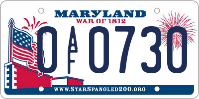 MD license plate 0AF0730