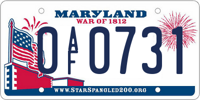 MD license plate 0AF0731