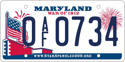 MD license plate 0AF0734