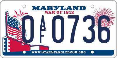 MD license plate 0AF0736