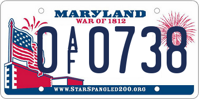 MD license plate 0AF0738