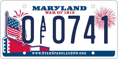 MD license plate 0AF0741