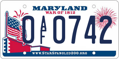 MD license plate 0AF0742