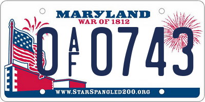 MD license plate 0AF0743