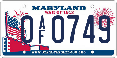 MD license plate 0AF0749