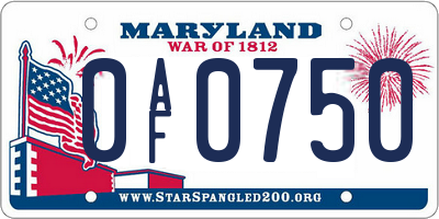 MD license plate 0AF0750