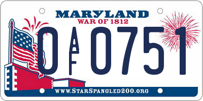MD license plate 0AF0751