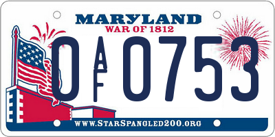 MD license plate 0AF0753