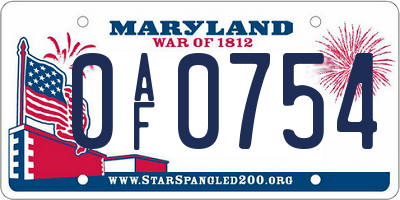 MD license plate 0AF0754