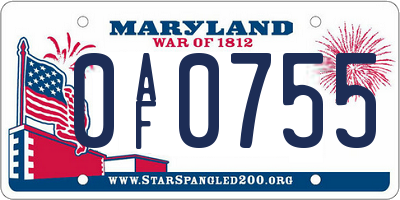 MD license plate 0AF0755