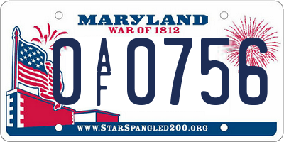 MD license plate 0AF0756