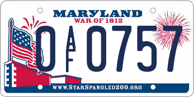 MD license plate 0AF0757
