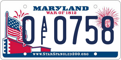 MD license plate 0AF0758