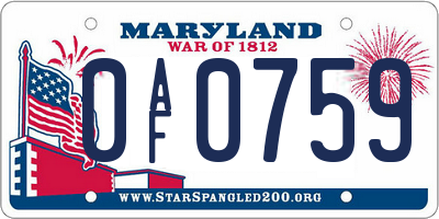 MD license plate 0AF0759
