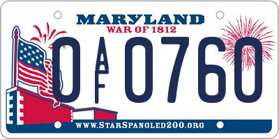 MD license plate 0AF0760