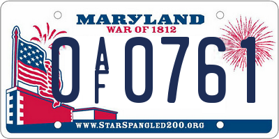 MD license plate 0AF0761