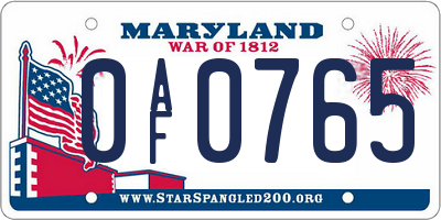 MD license plate 0AF0765