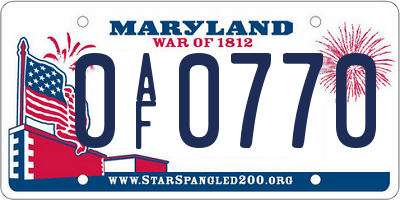 MD license plate 0AF0770