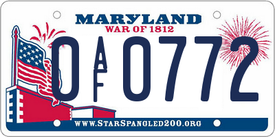 MD license plate 0AF0772