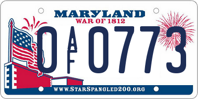 MD license plate 0AF0773