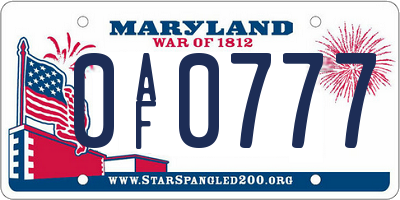 MD license plate 0AF0777