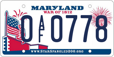 MD license plate 0AF0778