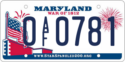 MD license plate 0AF0781