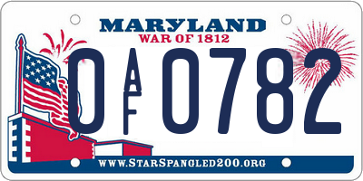 MD license plate 0AF0782