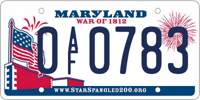 MD license plate 0AF0783