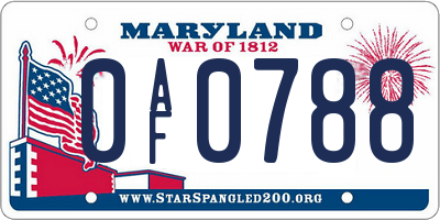 MD license plate 0AF0788
