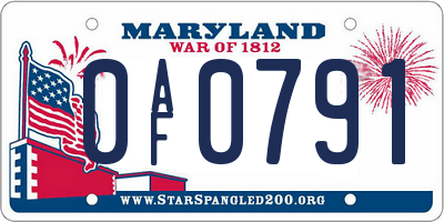 MD license plate 0AF0791