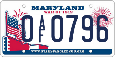 MD license plate 0AF0796