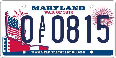 MD license plate 0AF0815