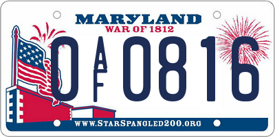 MD license plate 0AF0816