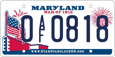 MD license plate 0AF0818