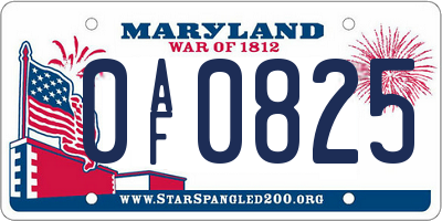 MD license plate 0AF0825