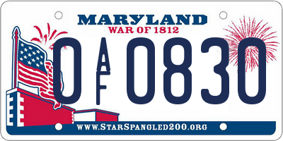 MD license plate 0AF0830