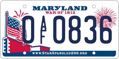 MD license plate 0AF0836