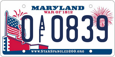 MD license plate 0AF0839