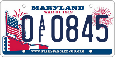 MD license plate 0AF0845
