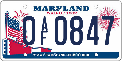 MD license plate 0AF0847