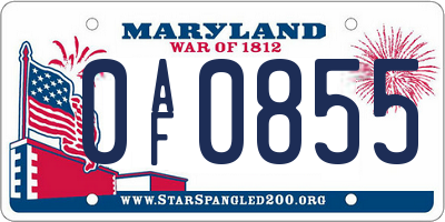 MD license plate 0AF0855