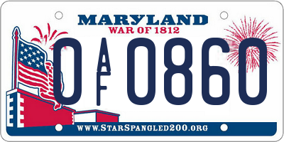 MD license plate 0AF0860