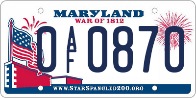 MD license plate 0AF0870