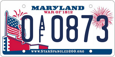 MD license plate 0AF0873
