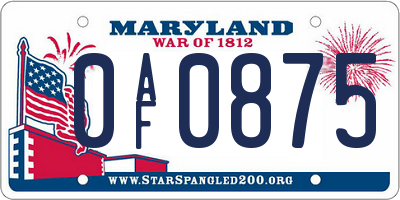 MD license plate 0AF0875